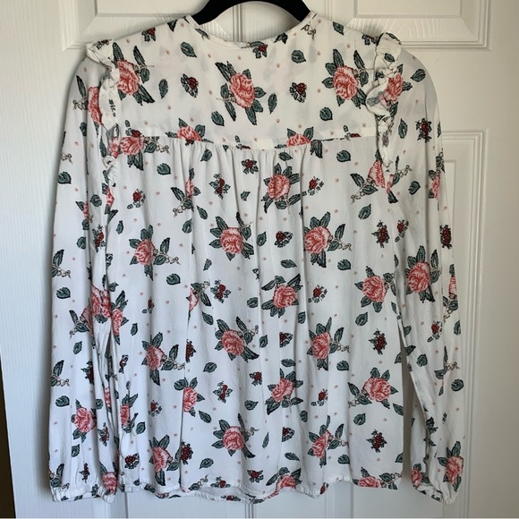Lucky Brand White Rose Floral Long Sleeve Blouse, size M - Picture 7 of 8